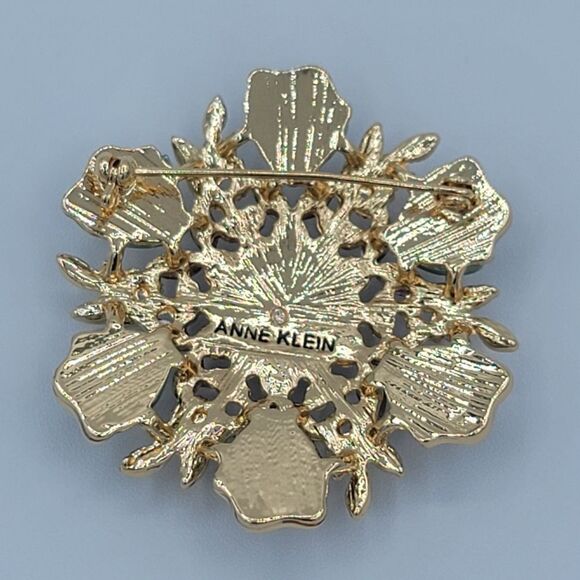 Anne Klein Brooch Gold Tone Faux Pearl Cabachons Multicolor Brooch #507 - Picture 6 of 16